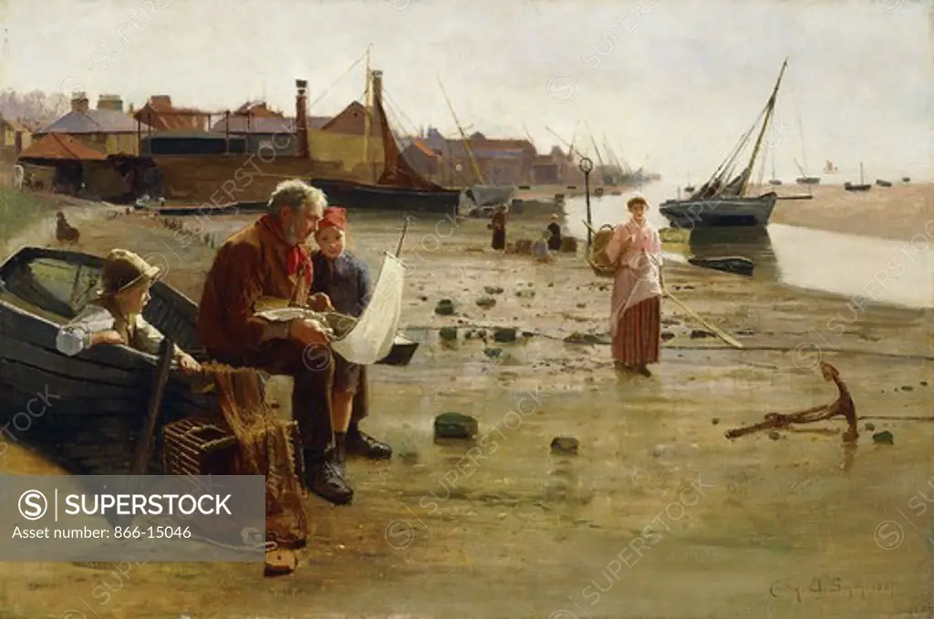The Fisherman's Tale.  Carlton Alfred Smith (1853-1946). Oil on canvas. Signed and dated 1887. 20 x 30in