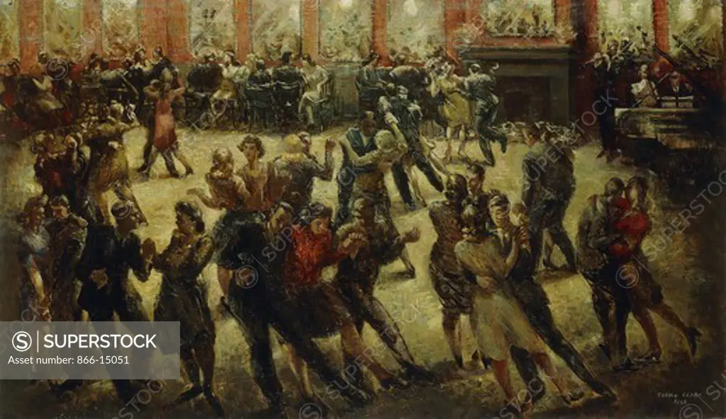 Dancing in a South London Pub in Wartime. John Cosmo Clark (1897-1967). Oil on canvas. Signed and dated 1945. 20 x 34 1/4in