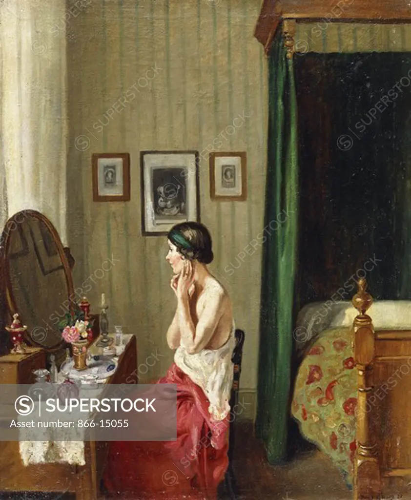At the Dressing-Table. Denys George Wells (1881-1973). Oil on canvas. Signed and dated 1925. 30 x 25in