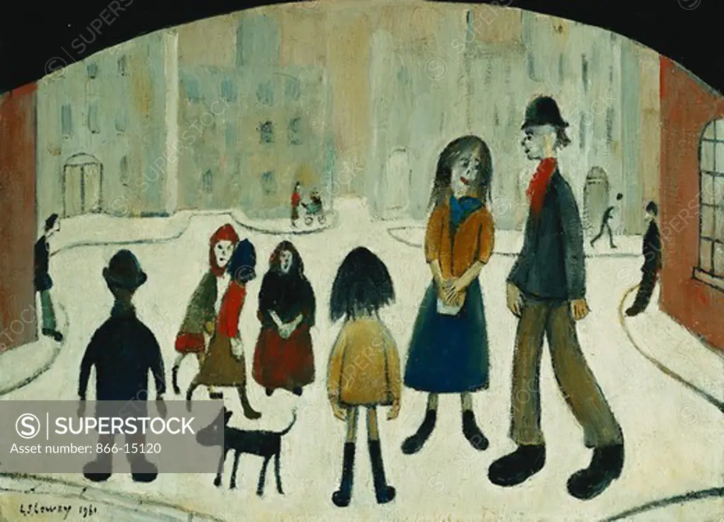 Under the Arch. Laurence Stephen Lowry (1887-1976). Oil on board. Dated 1961. 31 x 39cm
