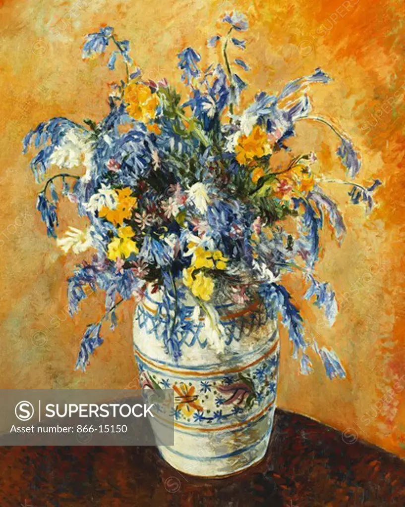Bluebells and Narcissi in a Decorated Vase. James Bolivar Manson (1879-1945). Oil on canvas. 56 x 47cm