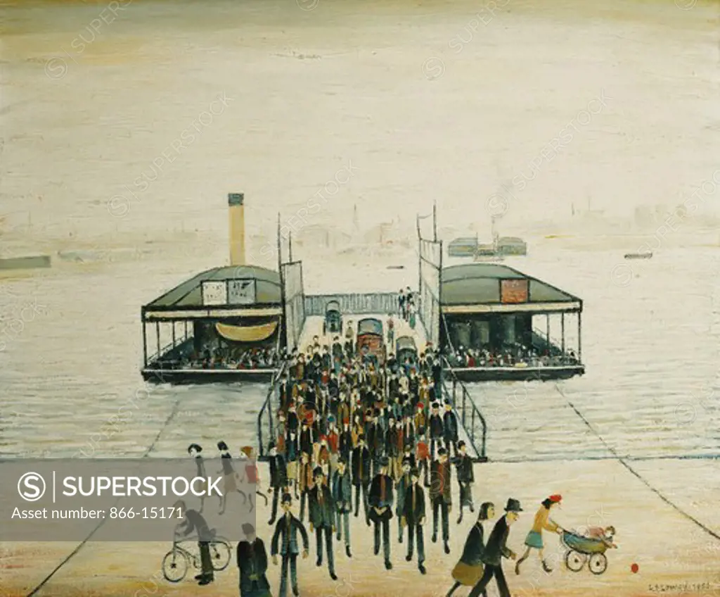 The Floating Bridge, Southampton. Laurence Stephen Lowry (1887-1976). Oil on canvas. Dated 1956. 51 x 61cm. The work depicts the Woolston Ferry  which carried passengers across the River Itchen until the mid 1970s