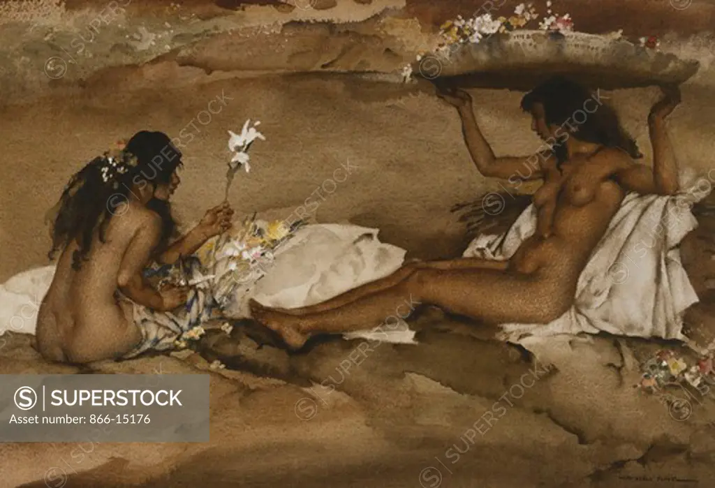 Nameless Flowers, Tripoli. Sir William Russell Flint (1880-1969). Watercolour and bodycolour. Dated Autumn 1961. 28 x 41cm