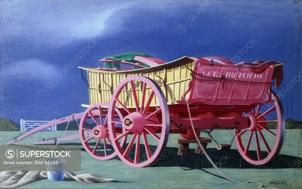 Farm Wagon. Tristram Paul Hillier (1905-1983). Oil on panel. Signed and dated 1942. 15.24 x 22.86 cm.