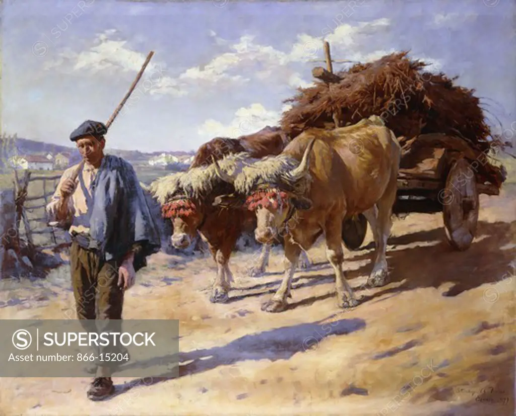 Peasant with his Bullock Cart, Ascain. Stanhope Alexander Forbes (1857-1947). Oil on canvas. Signed and dated 1899. 39 1/2 x 48 1/4in