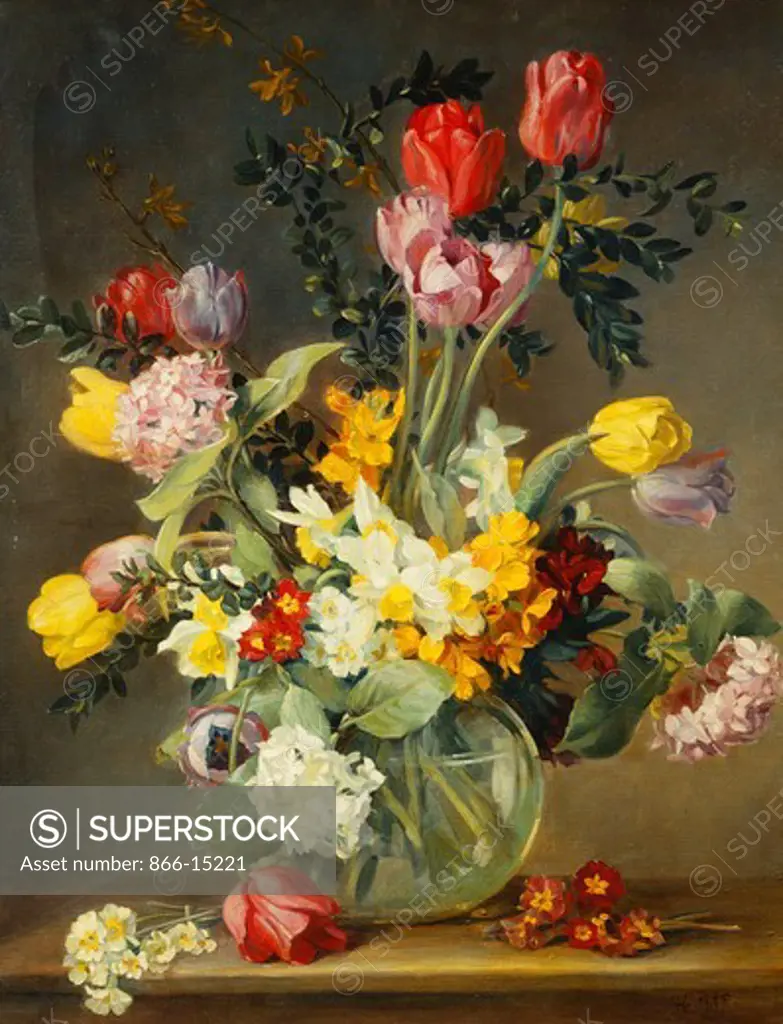 Tulips in a Glass Vase. Albert Williams (1922-2010). Oil on canvas. 62 x 48cm