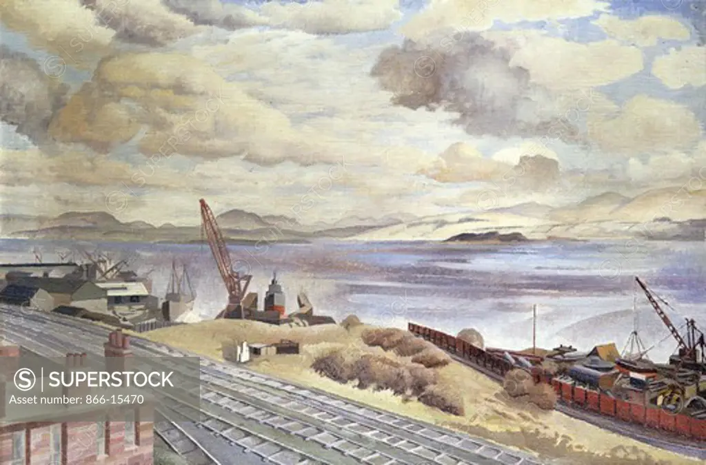 The Clyde from Port Glasgow. Sir Spencer Stanley (1891-1959). Oil on canvas. Painted in 1945. 20 x 30in