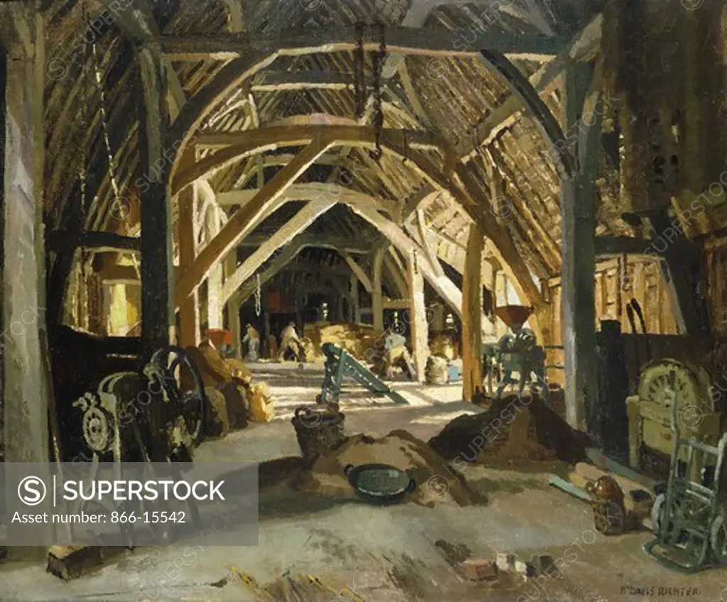 Barn Interior, Berkshire. Herbert Davis Richter (1874-1955). Oil on canvas. 25 x 30in