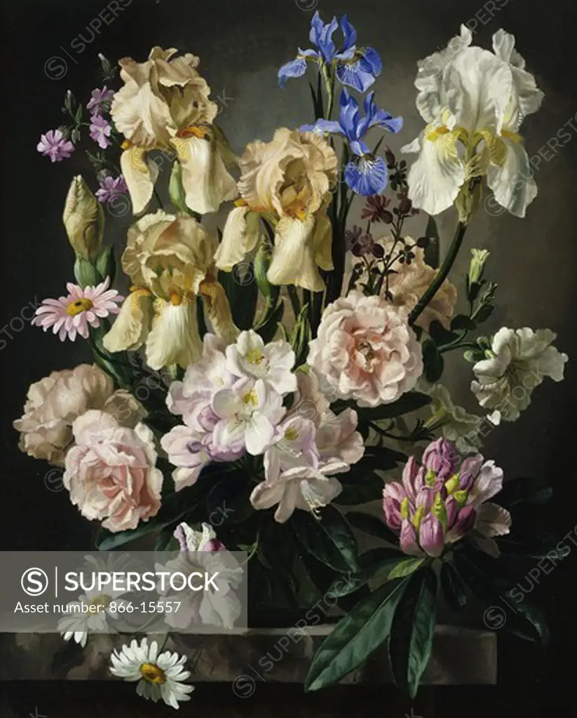 Irises, Rhododendrons and Peonies. Gerald Cooper (1898-1975). Oil on canvas. 24 x 20in