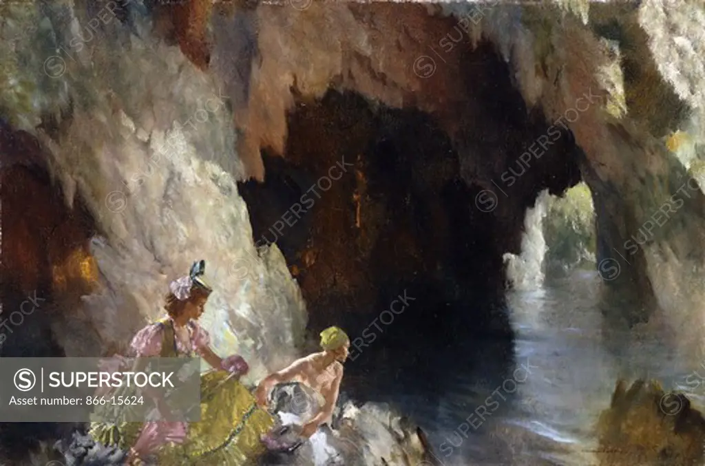 Merlin's Grotto. Sir William Russell Flint (1880-1969). Oil on canvas. 49.5 x 75cm
