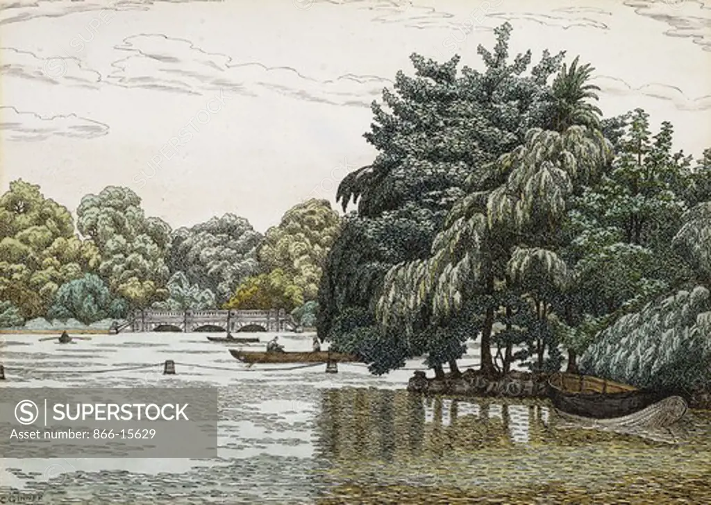The Serpentine, Hyde Park. Charles Ginner (1878-1952). Watercolour, pen and black ink. Executed in 1939. 25.5 x 35.5cm