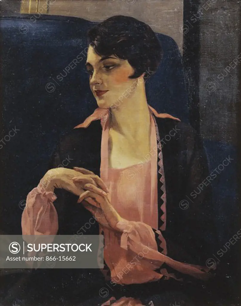 Portrait of the Artist's Wife, half length. Sir Herbert James Gunn (1893-1964). Oil on canvas. 29 1/2 x 23 1/2in