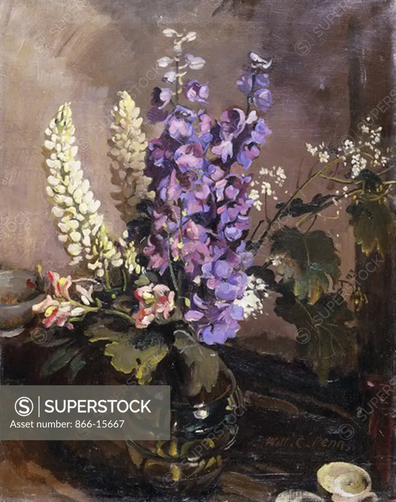 Delphiniums in a Vase. William Charles Penn (1877-1968). Oil on canvas. 27 1/4 x 21 1/2in