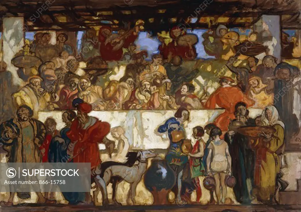 The Feast.  Sir Frank Brangwyn (1867-1956). Oil on panel. 21 1/2 x 30in