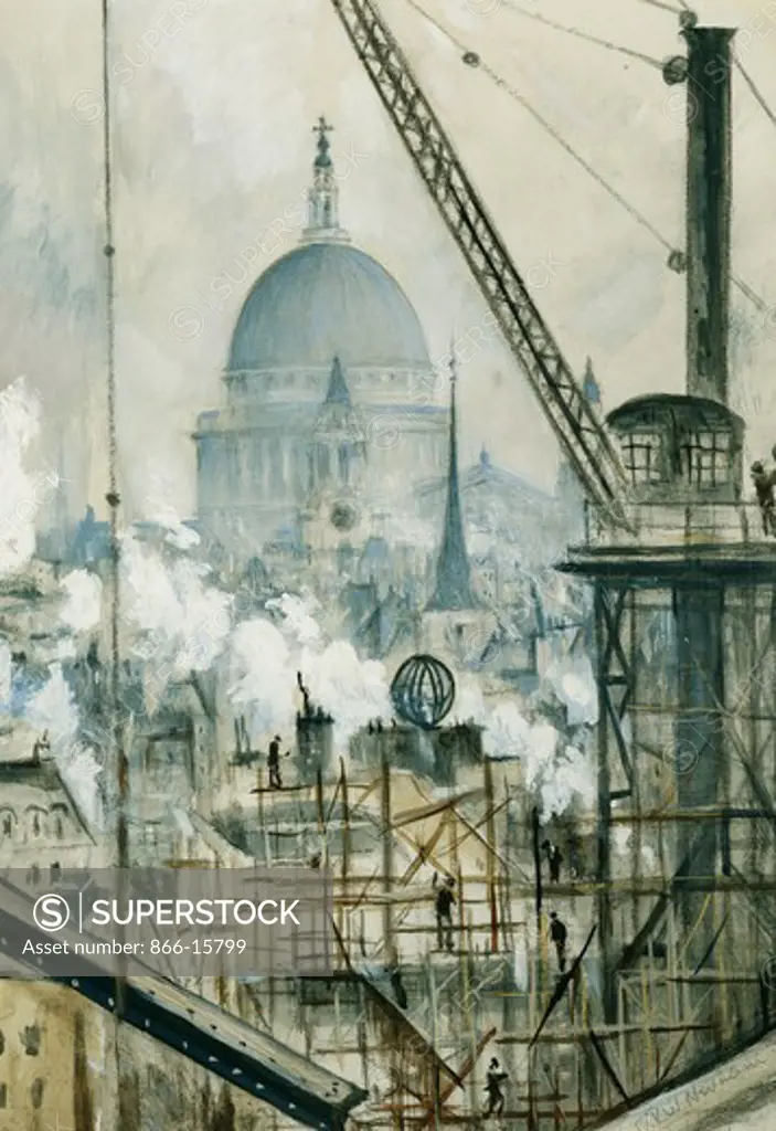 St. Paul's from the Telegraph Building, Fleet Street. Christopher Richard Wynne Nevinson (1889-1946). Pen, black ink, watercolour and bodycolour. 28 x 36cm