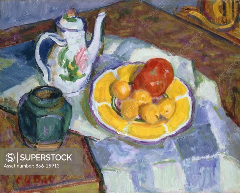 Still Life with Fruit and Teapot. Edward Le Bas (1904-1966). Oil on canvas. 40.5 x 51.2cm
