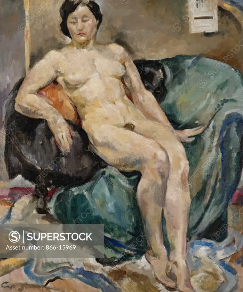 A Study of a Nude on a Sofa. Mary Swanzy (1882-1978). Oil on canvas. 64.8 x 53.3cm