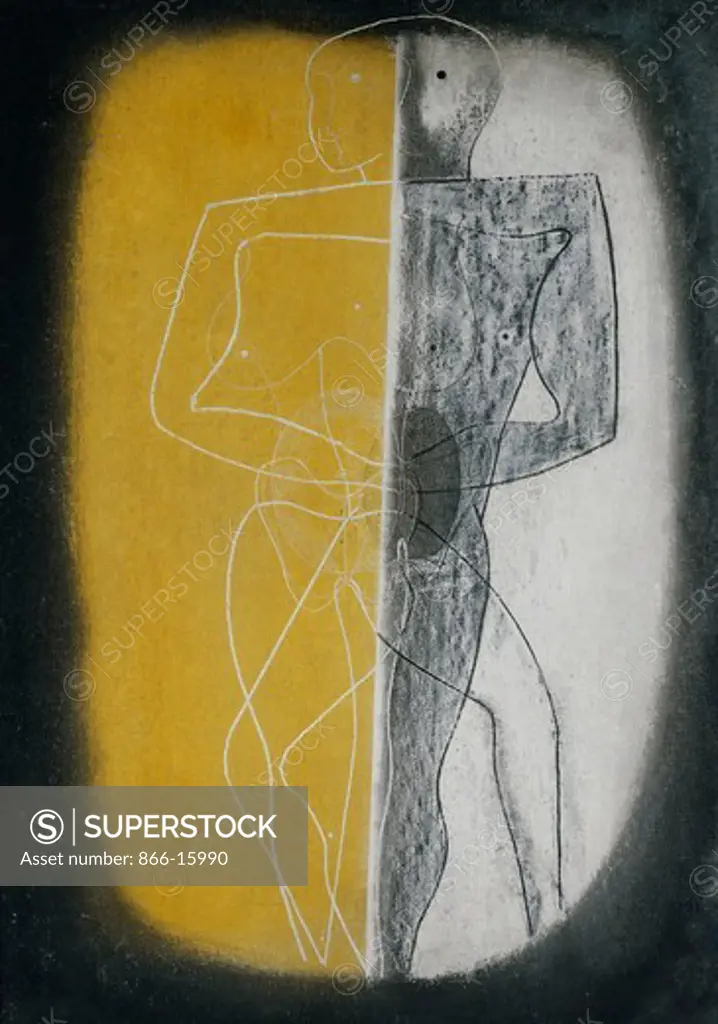 Two Nudes. John Tunnard (1900-1971). Oil and tempera on gesso prepared board. 61 x 43cm