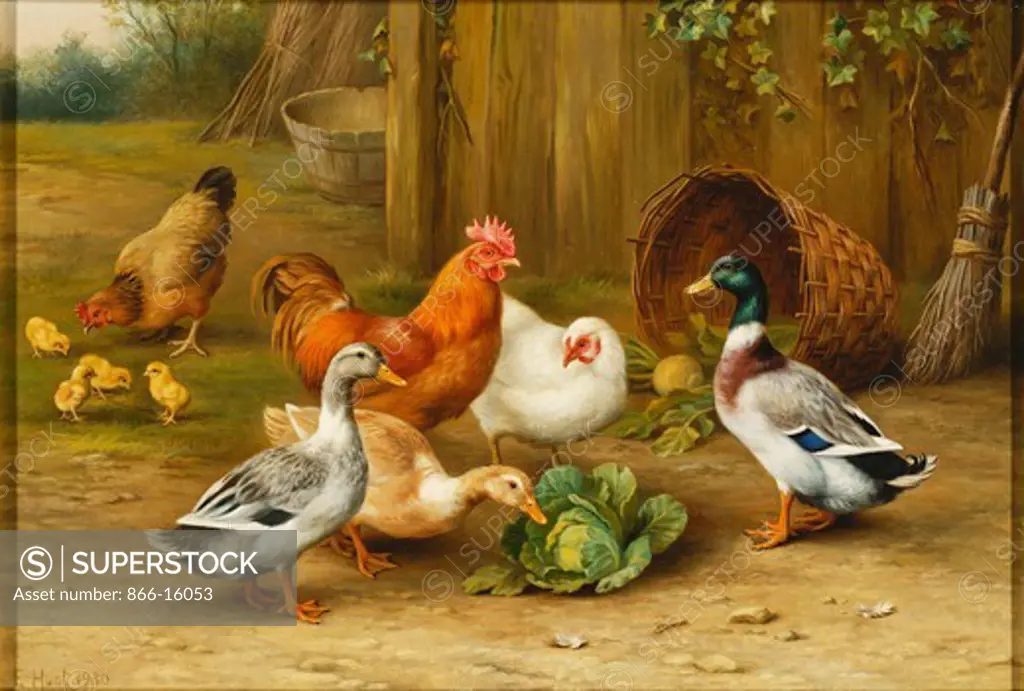 Ducks and Chickens in a Yard. Edgar Hunt (1876-1953). Oil on canvas. Signed and dated 1930. 28 x 41cm.