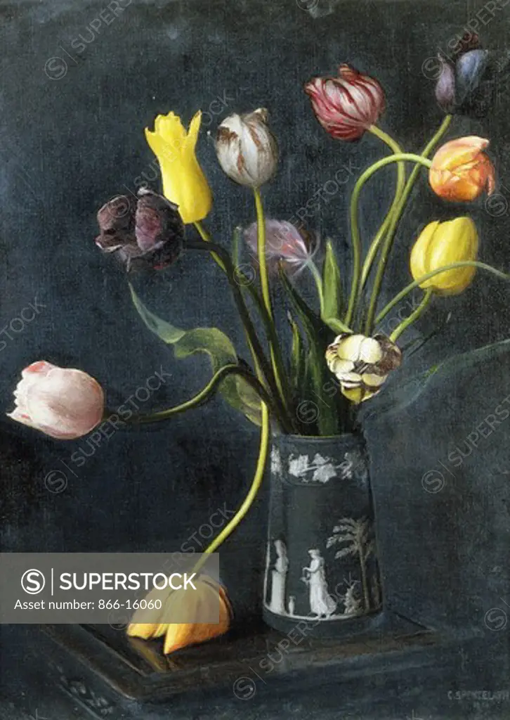 Tulips. Charles Spencelayh (1865-1958). Oil on canvas. Signed and dated 1946. 50 x 38cm.