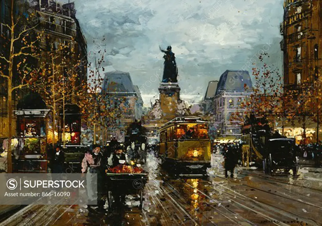 La Place de la Republique, Paris. Edouard Leon Cortes (1882-1969). Oil on canvas. 33 x 46cm.
