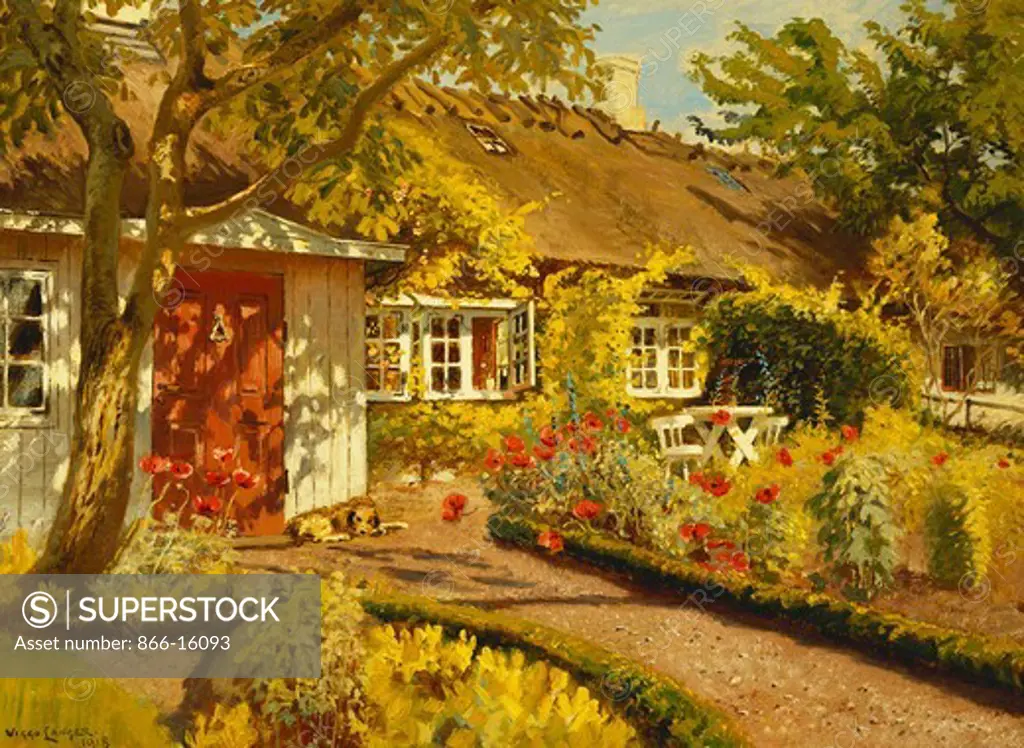 The Garden Cottage. Olaf Viggo Peter Langer (1860-1942). Oil on canvas. Dated 1918. 47 x 63cm