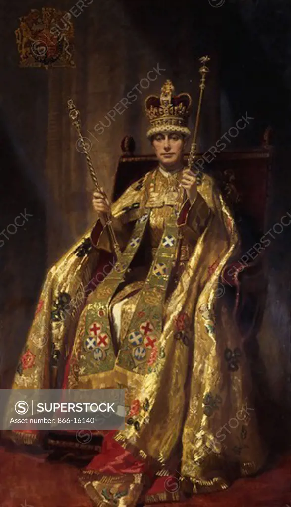 Portrait of H.M. King George VI in Coronation Robes. Frank O. Salisbury (1874-1962). Oil on canvas. 221 x 129.5cm. Commissioned by the Prime Ministers of Canada, Australia, New Zealand and South Africa to commemorate the Coronation of King George VI and Queen Elizabeth at Westminster Abbey on 12 May 1937.