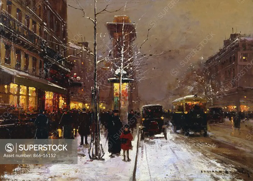 A Street Scene in Winter, Paris. Edouard-Leon Cortes (1882-1969). Oil on canvas. 33 x 46cm.