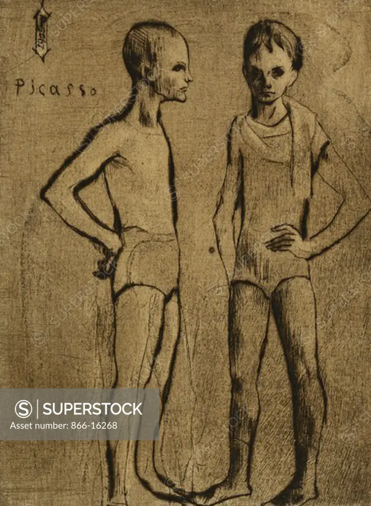 Two Tumblers; Les Deux Saltimbanques. Pablo Picasso (1881-1973). Drypoint on Arches. Dated 1905. 21.8 x 15cm.