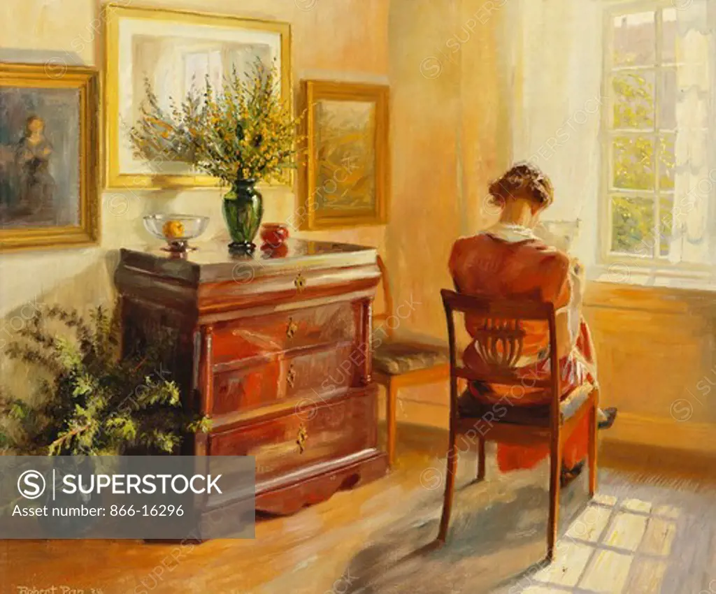 A Woman Reading by a Window. Robert Panitzsch (1879-1949). Oil on canvas. Dated 1934. 50.2 x 59.8cm