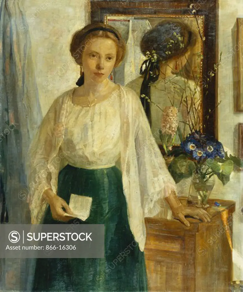 The Letter. Bertha Dorph (1875-1960). Oil on canvas. 119.5 x 99.4cm.