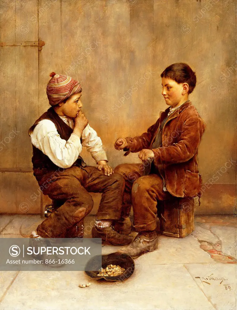 Pick a Hand. Karl Witkowski (1860-1910). Oil on canvas. Signed and dated 1889. 66.2 x 50.9cm.