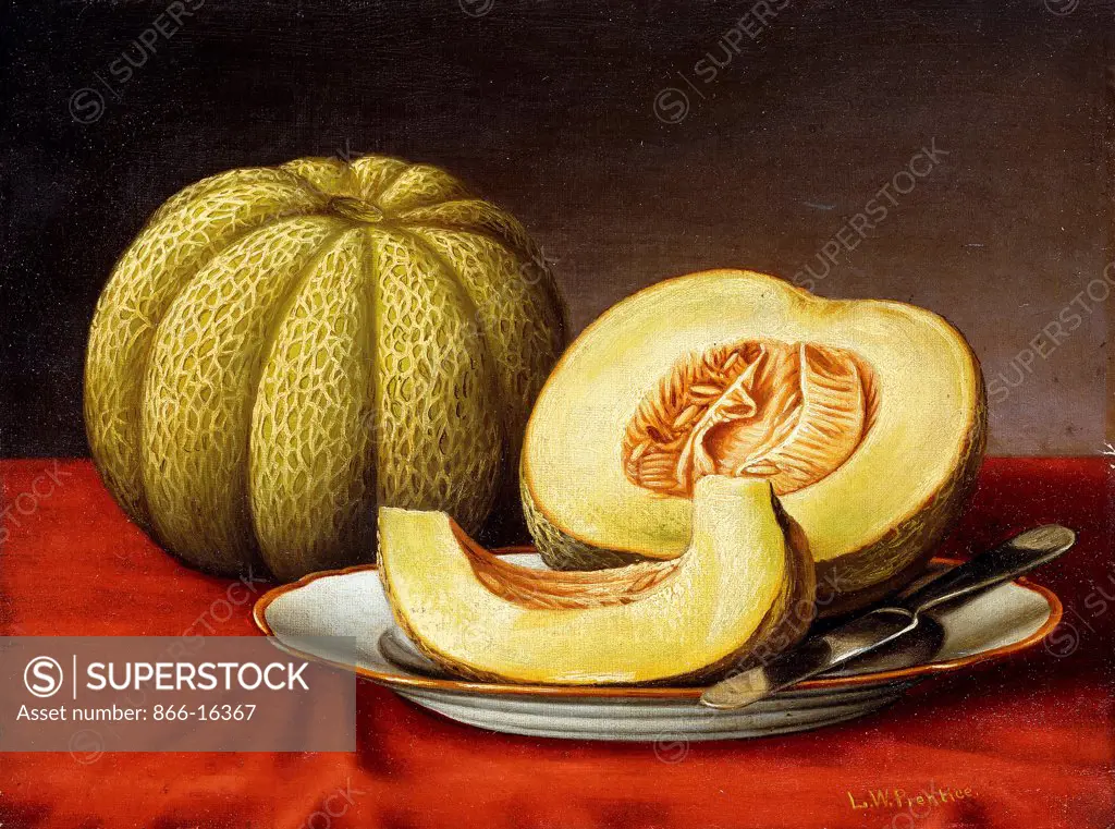 Cantaloupe. Levi Wells Prentice (1851-1935). Oil on canvas. 22.9 x 30.5cm.