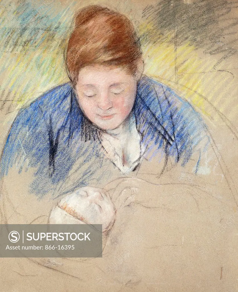 Woman Leaning over Baby; Femme se Penchant sur un Bebe. Mary Cassatt (1845-1926). Pastel and charcoal on tan paper laid down on board. Executed circa 1907. 54.7 x 45cm.