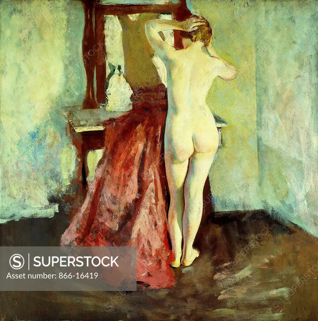 Nude Before Mirror. Charles Webster Hawthorne (1872-1930). Oil on panel. 101.5 x 101.5cm.