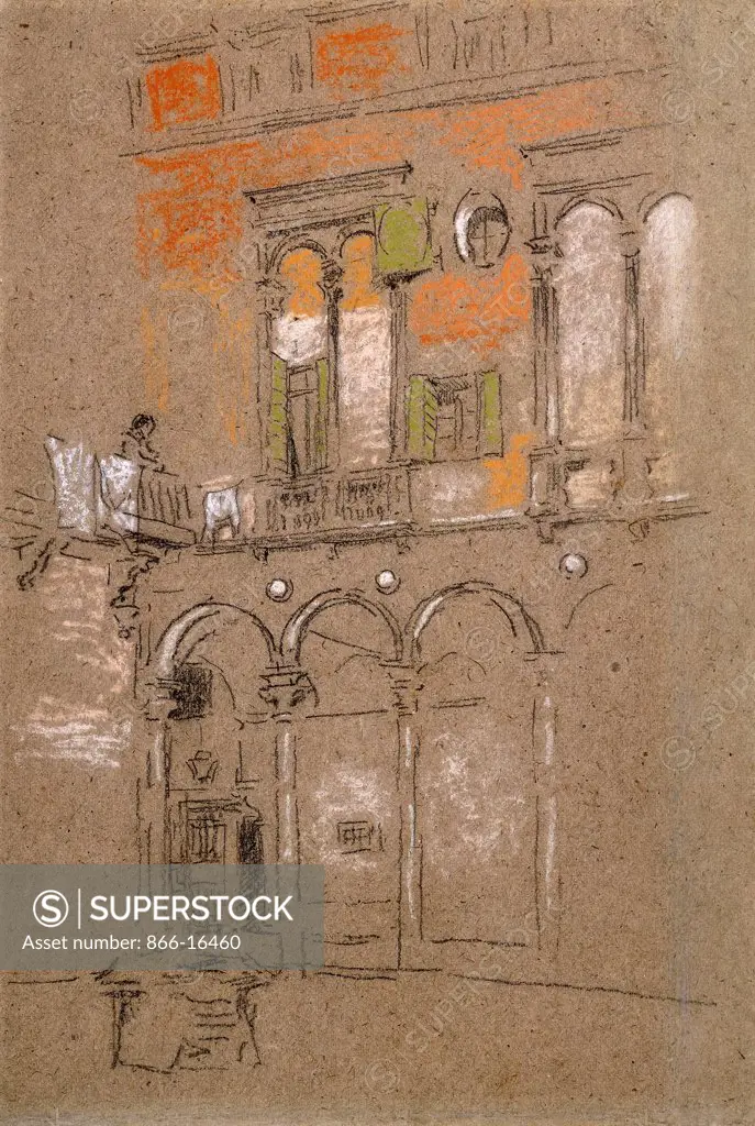 A Venetian Courtyard. James Abbott McNeill Whistler (1834-1903). Charcoal and pastel on gray paper. 30 x 20.2cm.