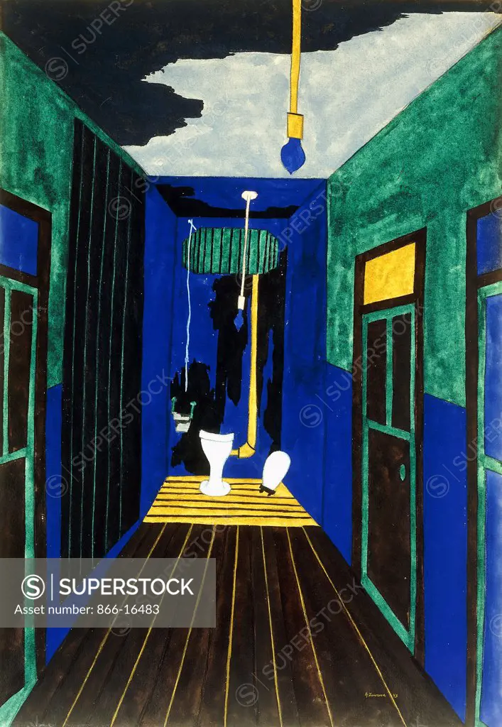 Three Family Toilet. Jacob Lawrence (1917-2000). Gouache on paper. Signed and dated 1943. 57.4 x 40.6cm.
