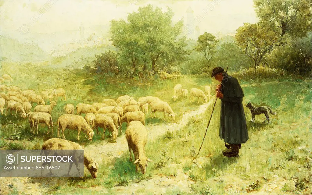 Shepherd. Joseph Henry Sharp (1859-1953). Oil on canvas. 80.7 x 127.7cm.
