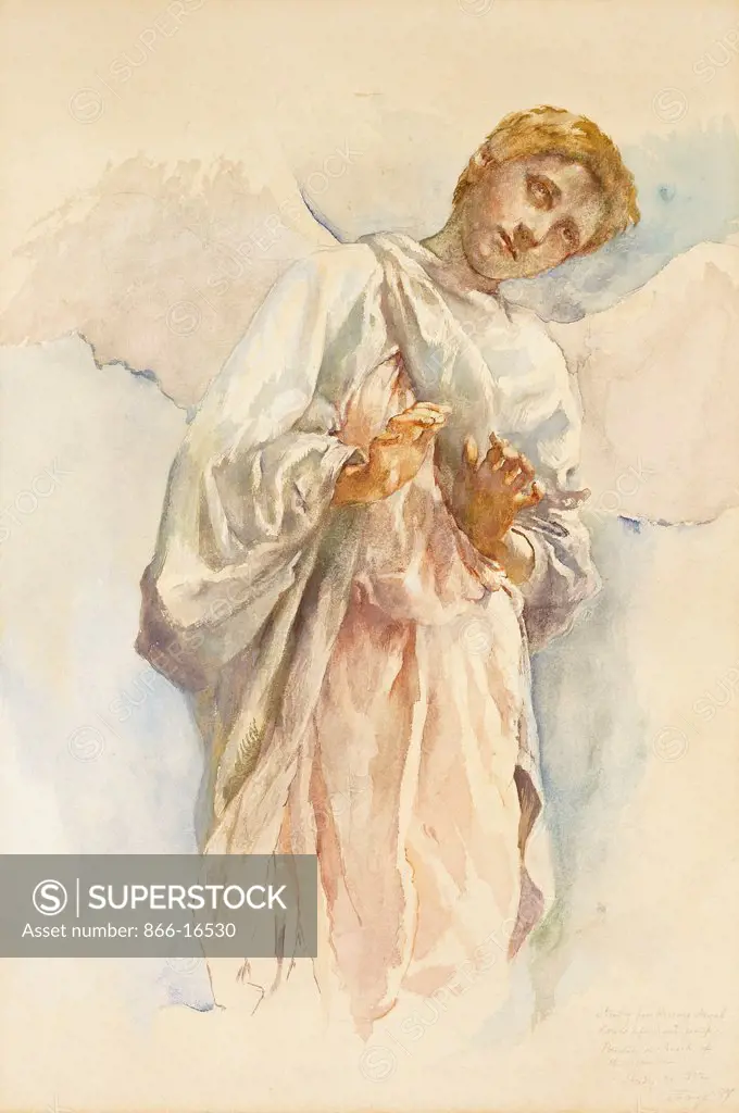 Adoring Angel - Study for the Ascension Mural. John La Farge (1835-1910). Watercolour, gouache and pencil on paper. Executed in 1887. 70 x 52cm.