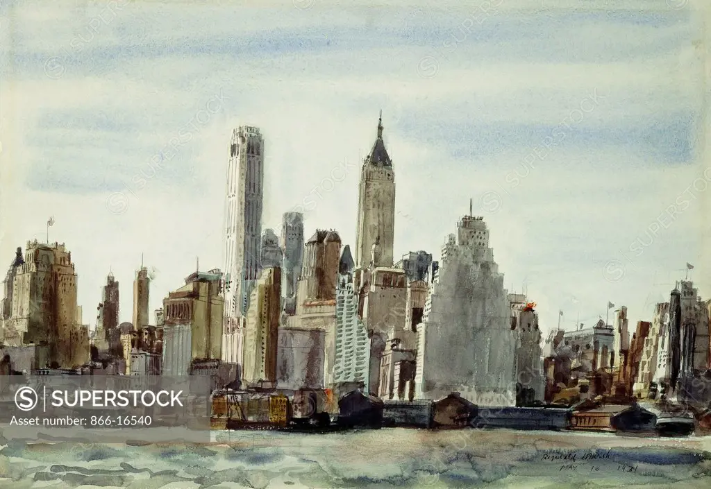 Cityscape, New York.  Reginald Marsh (1898-1954). Watercolour and pencil on paper. Executed in 1931. 35.7 x 50.5cm.