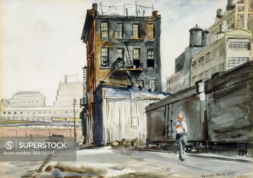 Trainyards, New York. Reginald Marsh (1898-1954). Watercolour and pencil on paper. Executed in 1929.  35.4 x 55.7cm.