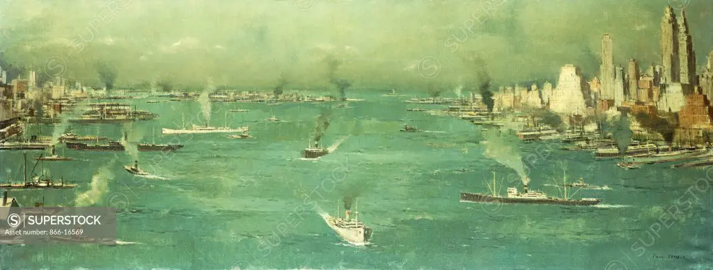Manhatten Island. Oil on canvas. Paul Starrett Sample (1896-1974). 61 x 121.9cm.