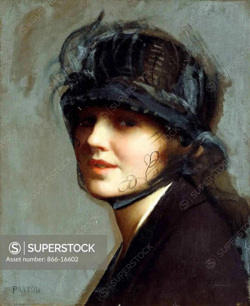 Portrait of Charlotte Morgan McFadden. William McGregor Paxton (1869-1941). Oil on canvasboard. 46 x 38cm.