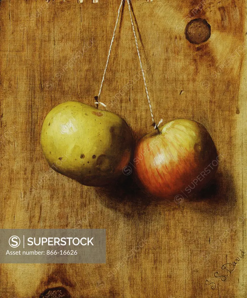 Hanging Apples. Stanley S. David (1847-1898). Oil on canvas. 30.7 x 25.5cm. Attributed to De Scott Evans.