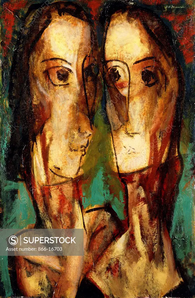 Two Heads. Alfred Henry Maurer (1868-1932). Oil on canvas laid down on board. Painted circa 1928. 75.9 x 50.1cm.