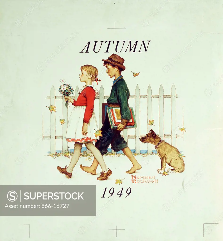 Autumn. Norman Rockwell (1894-1978). Watercolour, pen and brown and black ink, and pencil on paper. Executed in 1949. 59.5 x 54.7cm.