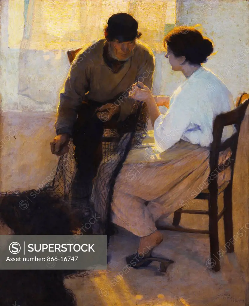 Mending the Net. Louis Paul Dessar (1867-1952). Oil on canvas. Painted in 1892. 98 x 79.5cm.