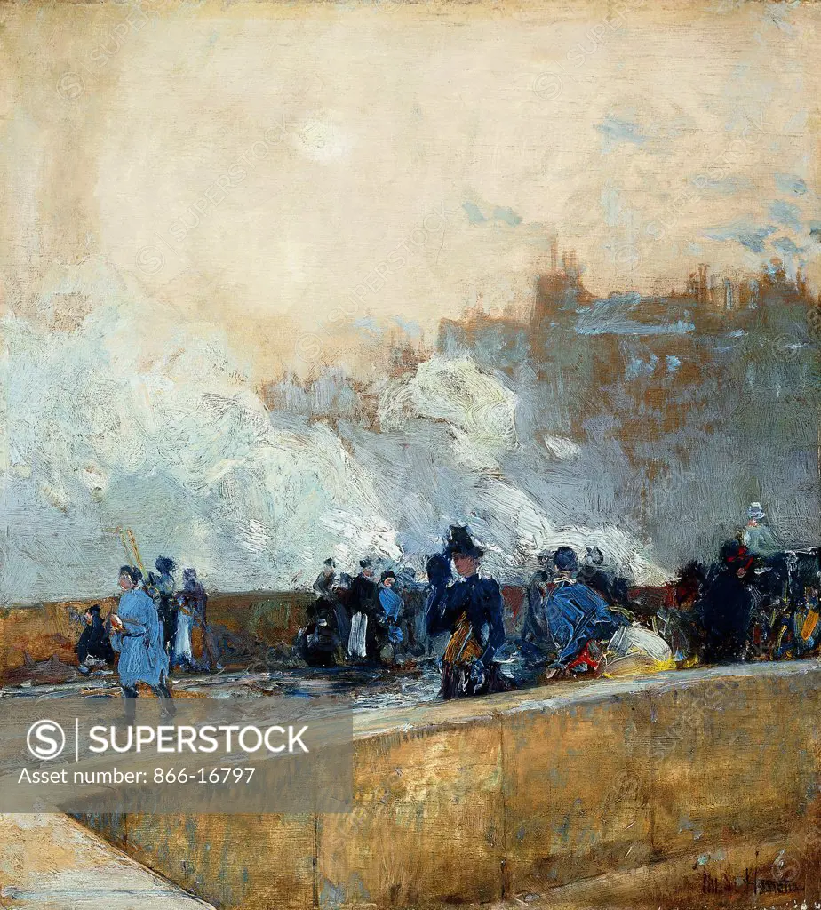 Windy Day, Paris. Frederick Childe Hassam (1859-1935). Oil on panel.Painted circa 1889. 23.8 x 21.9cm.