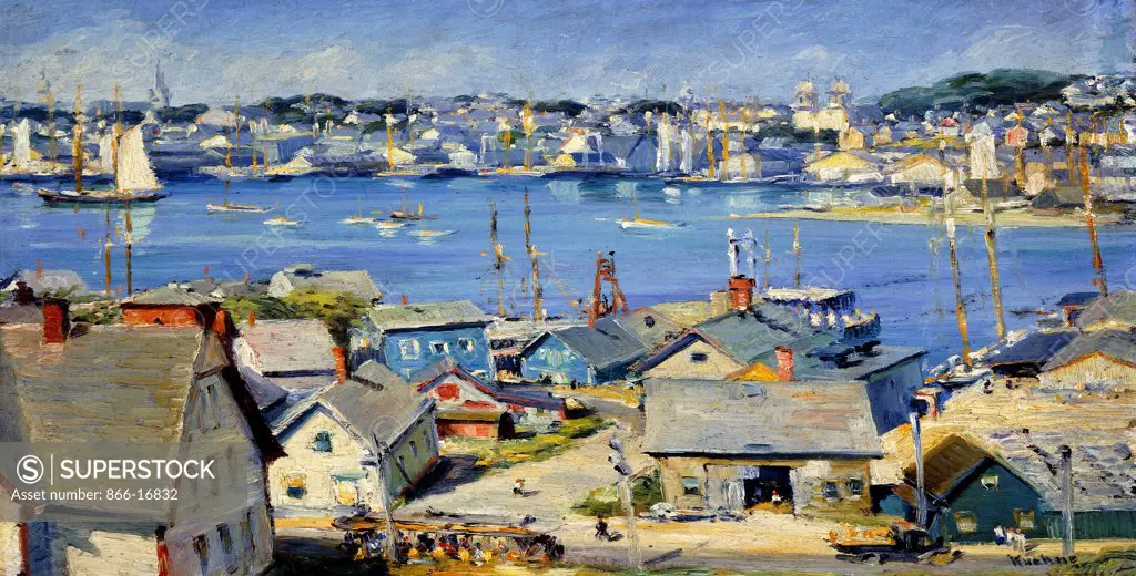 The Harbour, Gloucester. Max Kuehne (1880-1968). Oil on canvas laid on board. 50.6 x 61cm.