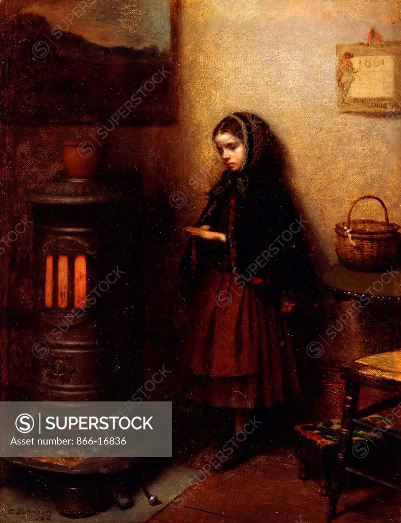 Warming Her Hands. Eastman Johnson (1824-1906). Oil on canvas. Painted in 1862. 31.5 x 24.3cm.